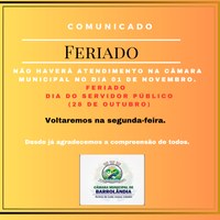 Câmara Municipal de Barrolândia anuncia recesso no dia 1º de novembro