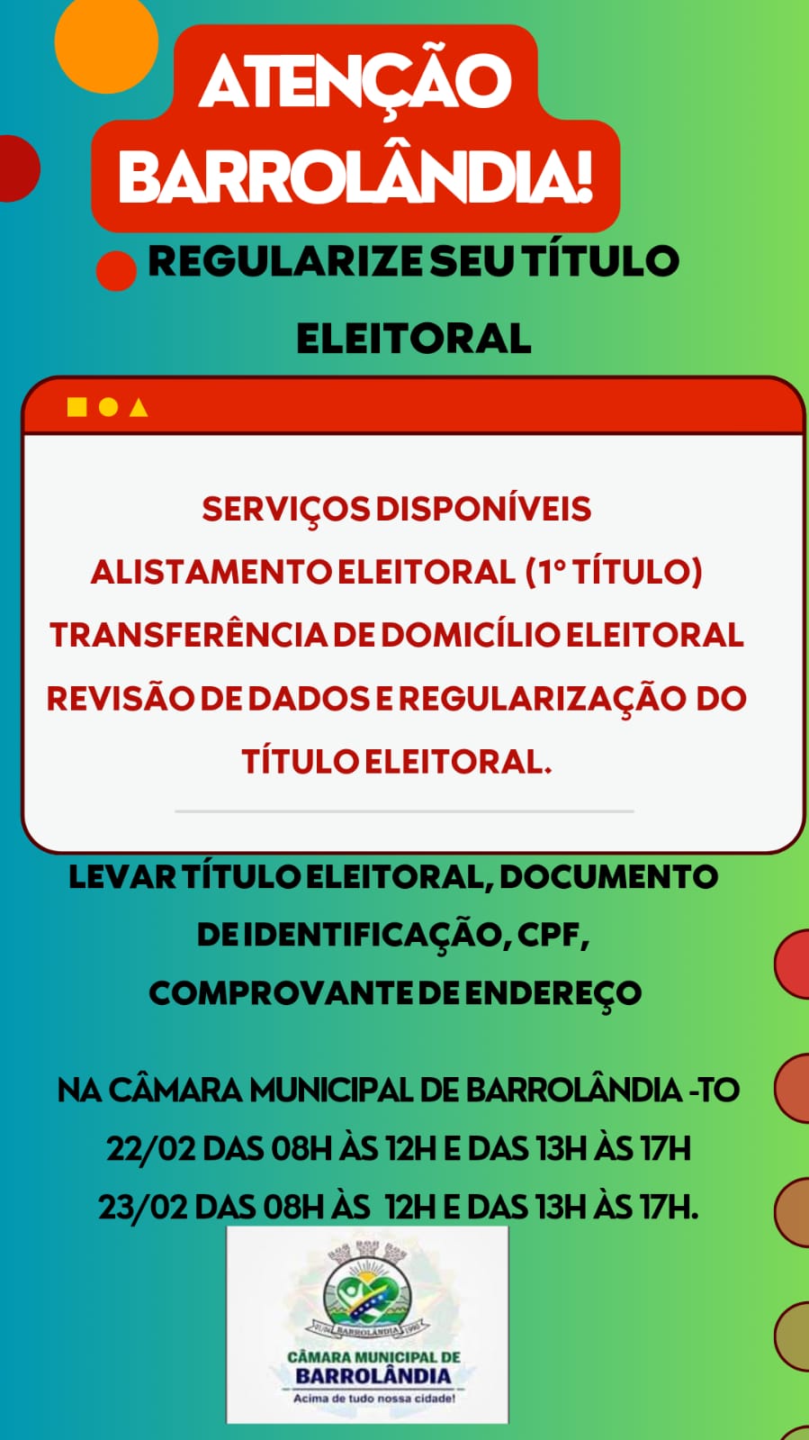 Câmara Municipal de Barrolândia sedia atendimento do Cartório Eleitoral